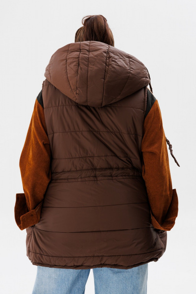 Удлинённый жилет из стёганой плащёвой ткани с капюшоном Anelli 1386 соболь - фото 7