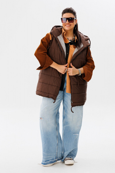 Удлинённый жилет из стёганой плащёвой ткани с капюшоном Anelli 1386 соболь - фото 3