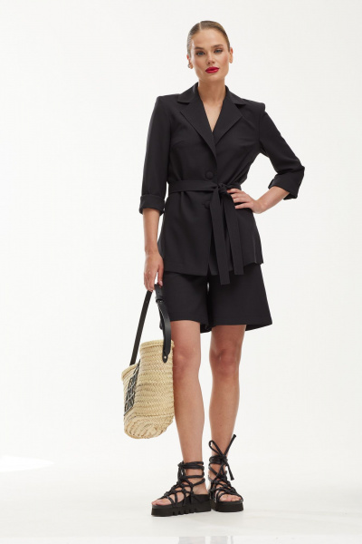 Летний женский костюм с шортами из текстиля Твой имидж 1865 черный - фото 10