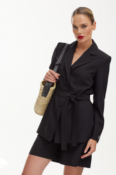 Летний женский костюм с шортами из текстиля Твой имидж 1865 черный - фото 7