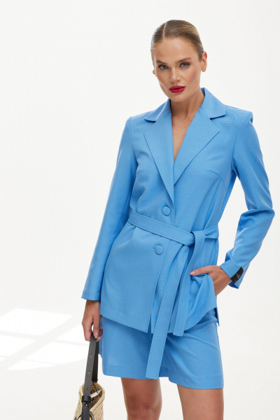 Голубой костюм с жакетом и шортами для лета Твой имидж 1869 голубой - фото 2