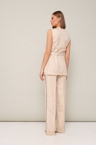 Бежевый летний элегантный комплект жилет и брюки из текстиля PUR PUR 11-294 - фото 5