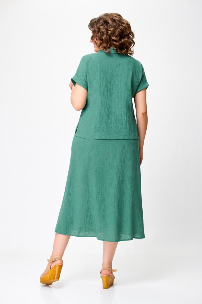 Лененый костюм блуза и юбка с разрезами Swallow 750.2 светлый_изумруд - фото 5