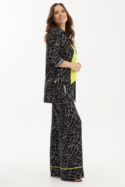 Блуза, брюки и футболка из текстиля с В-образным вырезом Магия моды 2428 черно-белый_салатовый_новый - фото 8