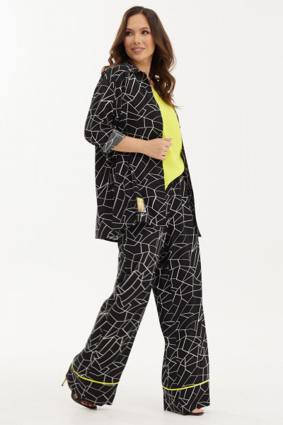 Блуза, брюки и футболка из текстиля с В-образным вырезом Магия моды 2428 черно-белый_салатовый_новый - фото 6