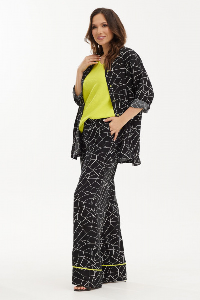 Блуза, брюки и футболка из текстиля с В-образным вырезом Магия моды 2428 черно-белый_салатовый_новый - фото 5