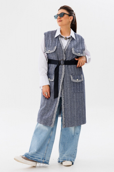 Жилет свободного кроя из плотной ткани с поясом Anelli 1366 цвет_бури - фото 6