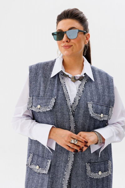 Жилет свободного кроя из плотной ткани с поясом Anelli 1366 цвет_бури - фото 2