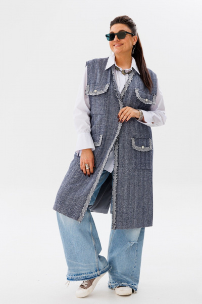 Жилет свободного кроя из плотной ткани с поясом Anelli 1366 цвет_бури - фото 1