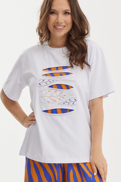 Платье с защипами и воланами из хлопка Магия моды 2438 белый_синий_оранж - фото 8