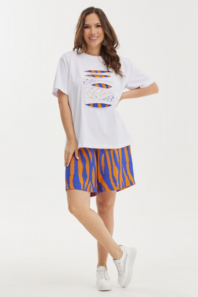 Платье с защипами и воланами из хлопка Магия моды 2438 белый_синий_оранж - фото 7