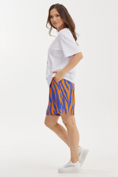 Платье с защипами и воланами из хлопка Магия моды 2438 белый_синий_оранж - фото 2