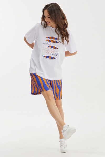 Платье с защипами и воланами из хлопка Магия моды 2438 белый_синий_оранж - фото 5