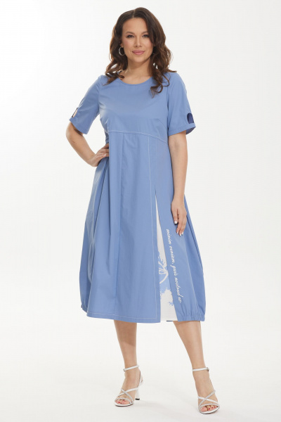 Платье А-силуэта из хлопка с карманами и длинным рукавом Магия моды 2445 голубой - фото 8
