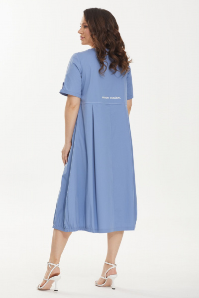 Платье А-силуэта из хлопка с карманами и длинным рукавом Магия моды 2445 голубой - фото 2