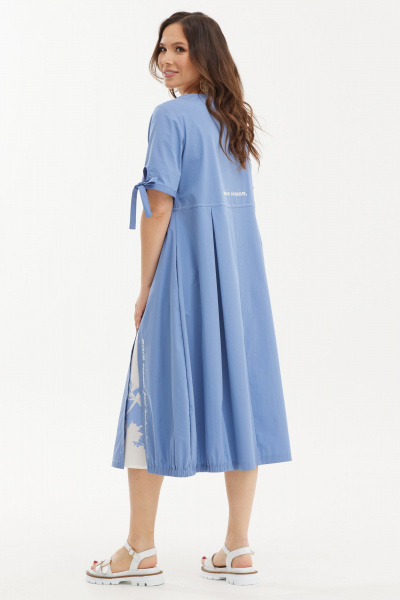 Платье А-силуэта из хлопка с карманами и длинным рукавом Магия моды 2445 голубой - фото 7