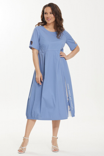 Платье А-силуэта из хлопка с карманами и длинным рукавом Магия моды 2445 голубой - фото 6