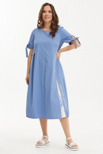 Платье А-силуэта из хлопка с карманами и длинным рукавом Магия моды 2445 голубой - фото 4