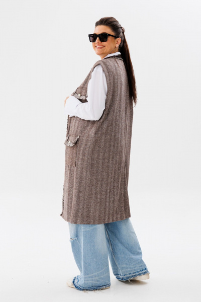 Жилет свободного кроя из текстиля с накладными карманами Anelli 1366 тауп - фото 3