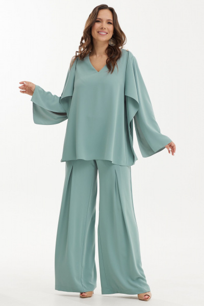 Платье А-силуэта из хлопка с белой аппликацией Магия моды 2455 бирюза - фото 1