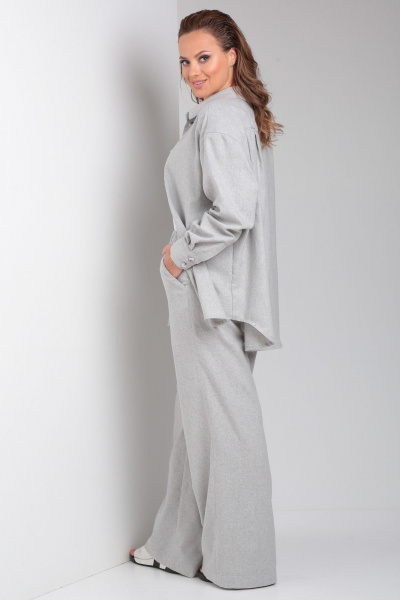 Костюм из хлопка с оверсайз рубашкой и свободными брюками Your size 2231 светло-серый - фото 9