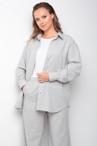 Костюм из хлопка с оверсайз рубашкой и свободными брюками Your size 2231 светло-серый - фото 8
