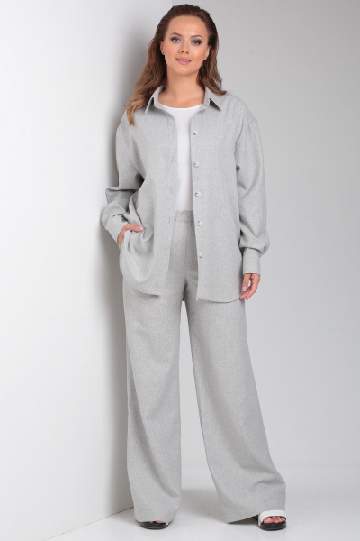 Костюм из хлопка с оверсайз рубашкой и свободными брюками Your size 2231 светло-серый - фото 1