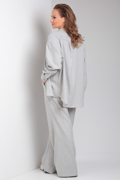 Костюм из хлопка с оверсайз рубашкой и свободными брюками Your size 2231 светло-серый - фото 5