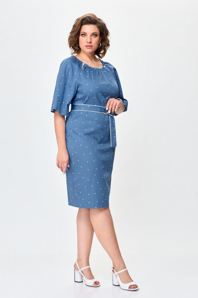 Платье из хлопка с эластаном и съемным поясом Bonna Image 917 голубой - фото 6