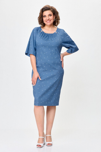 Платье из хлопка с эластаном и съемным поясом Bonna Image 917 голубой - фото 3