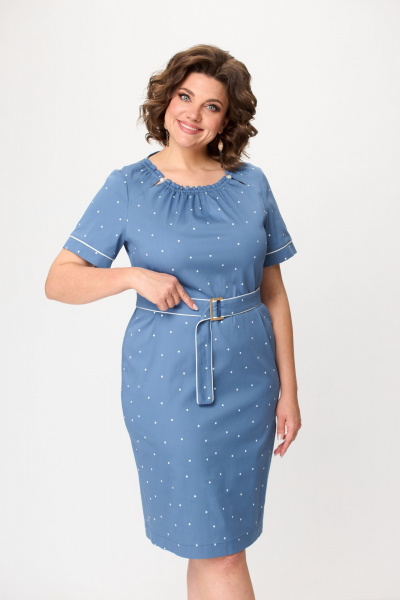 Платье из хлопка с эластаном и декоративным кантом Bonna Image 918 голубой - фото 7