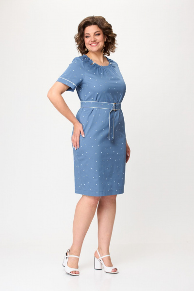 Платье из хлопка с эластаном и декоративным кантом Bonna Image 918 голубой - фото 1