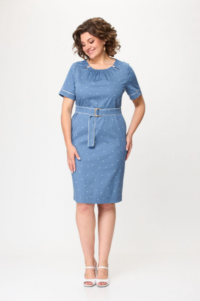 Платье из хлопка с эластаном и декоративным кантом Bonna Image 918 голубой - фото 5