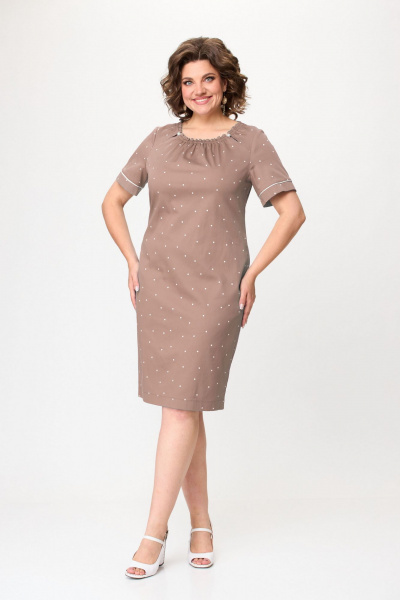 Платье из хлопка с эластаном и съемным поясом Bonna Image 918 бежевый - фото 4