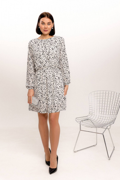 Платье из льна с эластичной тесьмой и коротким выше колена Romgil РТ0033-ПЭ2 молочный,черный - фото 1