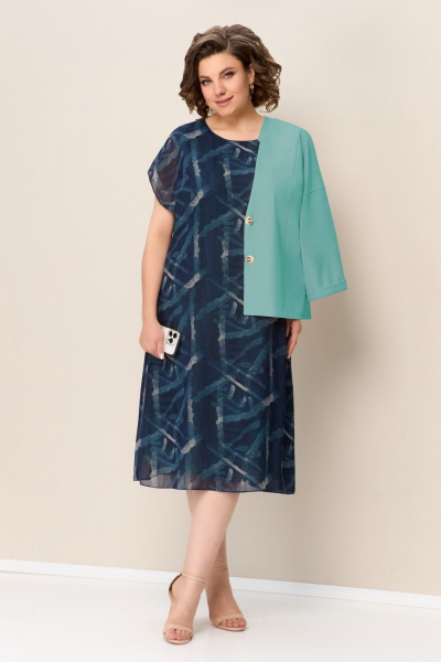 Жакет, платье VOLNA 1351 бирюзово-синий - фото 2