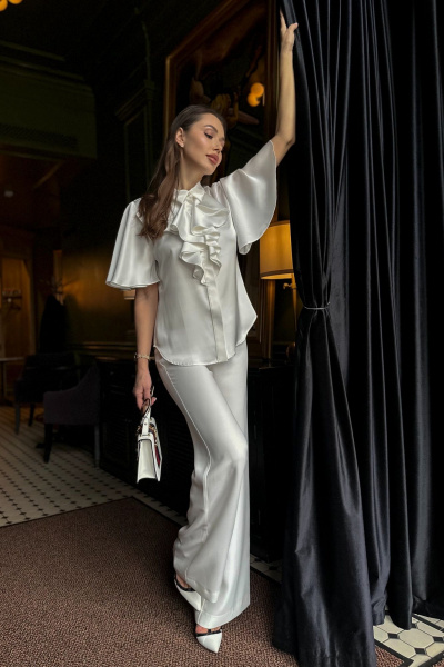 Белая нарядная блузка с жабо, для торжественных случаев Urs 23-273-1 - фото 5