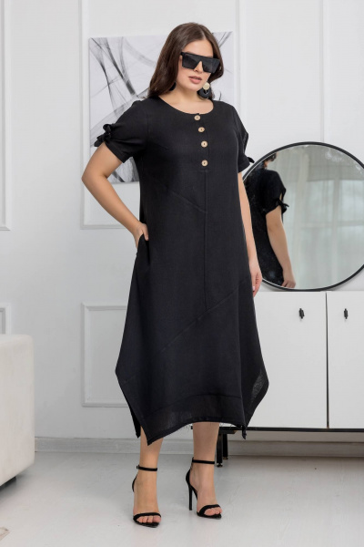 Платье из льна с асимметричным низом и завязками Gold Style 2628 черный - фото 1