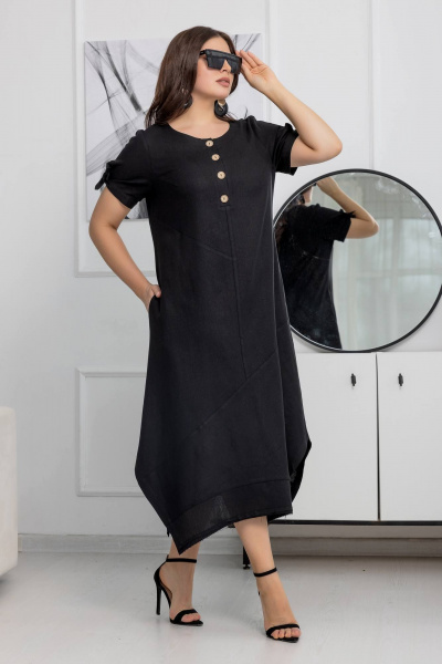 Платье из льна с асимметричным низом и завязками Gold Style 2628 черный - фото 2