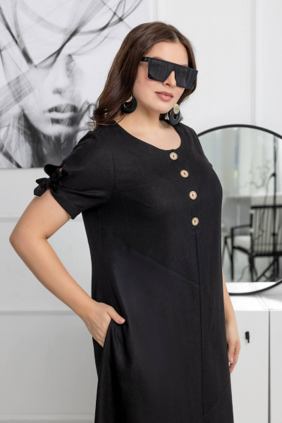 Платье из льна с асимметричным низом и завязками Gold Style 2628 черный - фото 3