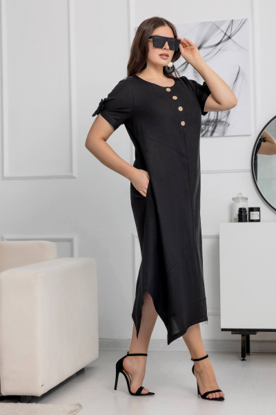 Платье из льна с асимметричным низом и завязками Gold Style 2628 черный - фото 6