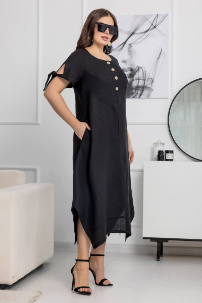 Платье из льна с асимметричным низом и завязками Gold Style 2628 черный - фото 7