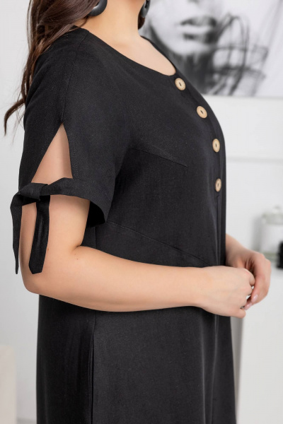 Платье из льна с асимметричным низом и завязками Gold Style 2628 черный - фото 8