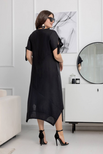 Платье из льна с асимметричным низом и завязками Gold Style 2628 черный - фото 9