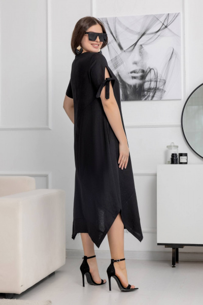 Платье из льна с асимметричным низом и завязками Gold Style 2628 черный - фото 10