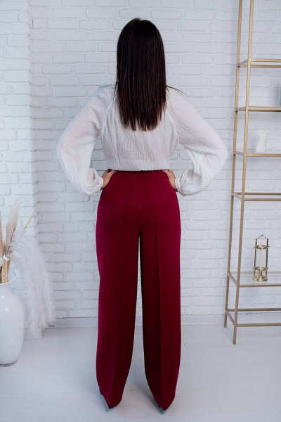 Палazzo брюки деловые с застроченными стрелками из текстиля Gold Style 2629 бордовый - фото 2