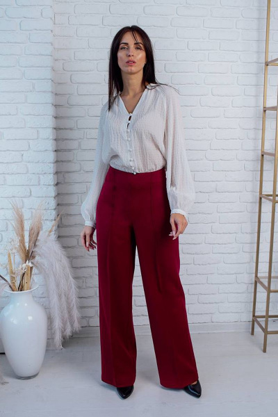 Палazzo брюки деловые с застроченными стрелками из текстиля Gold Style 2629 бордовый - фото 3