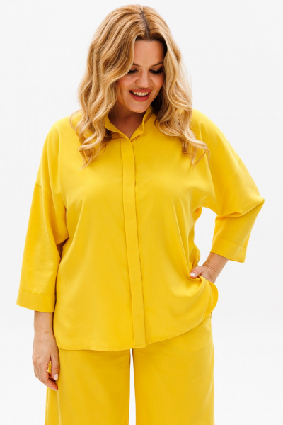 Летний женский костюм из вискозы с блузой и брюками Michel chic 1373 желтый - фото 6