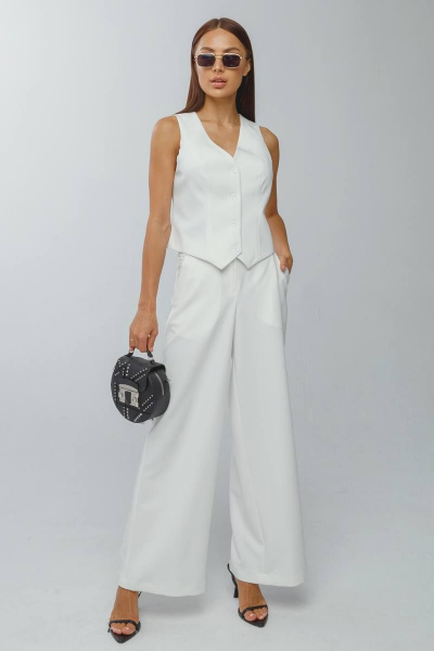 Репсированные брюки палаццо на резинке Gold Style 2631 белый - фото 1