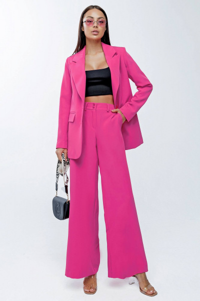 Розовые брюки палаццо на резинке для офиса и прогулок Gold Style 2631 фуксия - фото 3